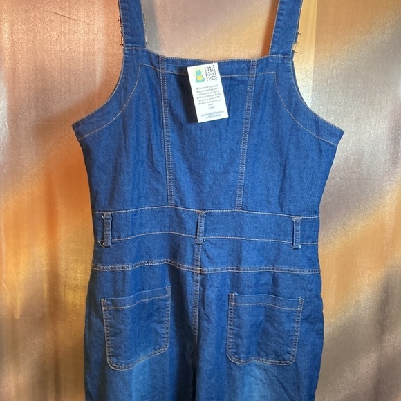 Stretchy Strappy Overalls Bell Bottoms Denim Jumpsuit Sleeveless Blue Size XL - Picture 4 of 6